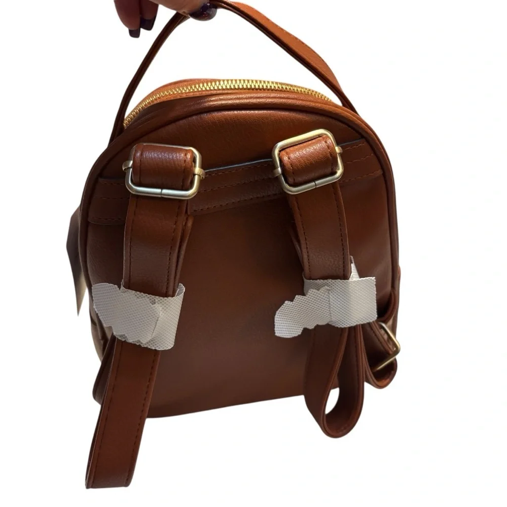 NWT Time and Tru Backpack Tan Gold Chain Accent w/Coin Purse Vegan Leather Ruby